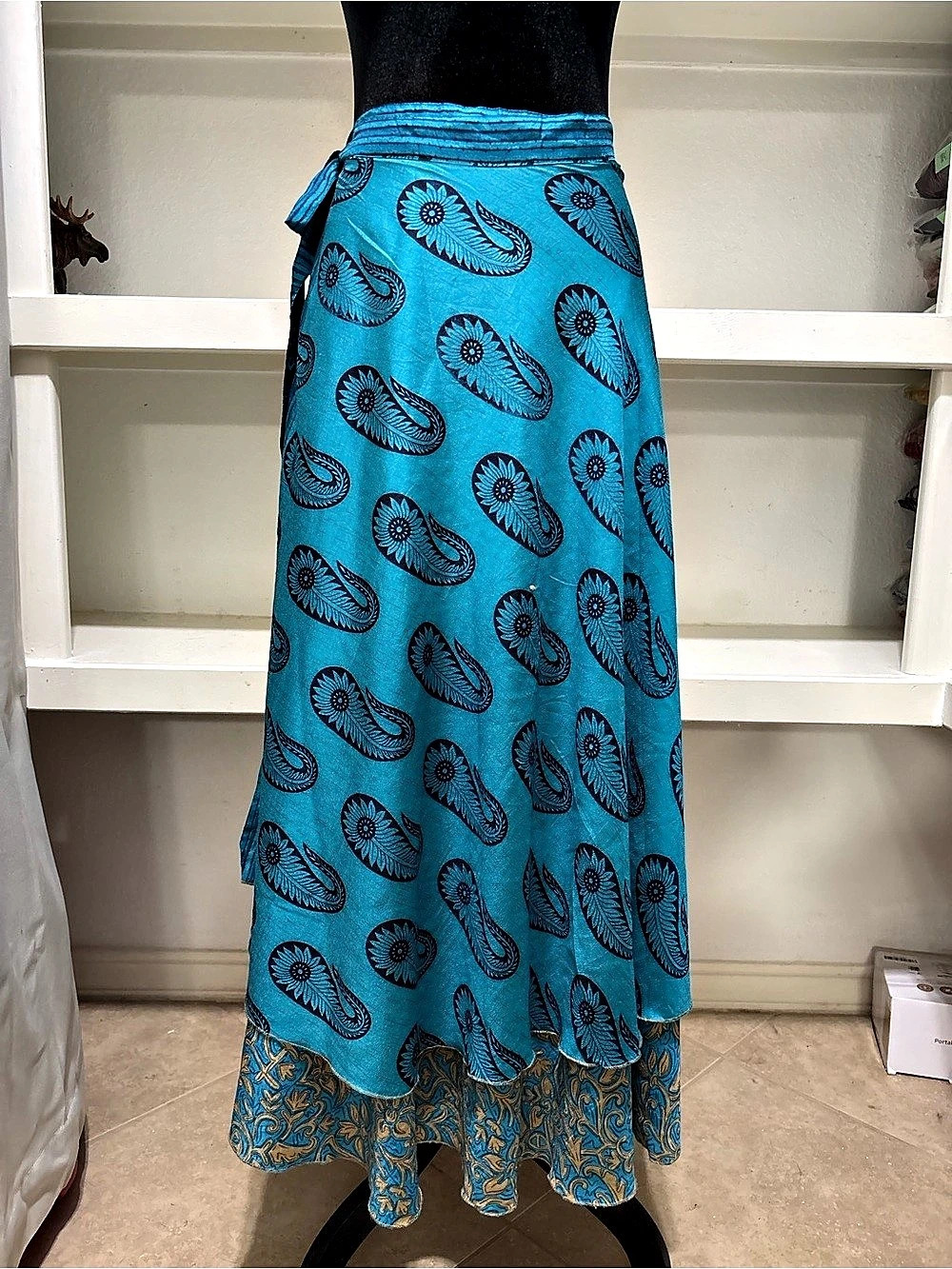 Paisley Blue & Brown Wrap Maxi Skirt One Size